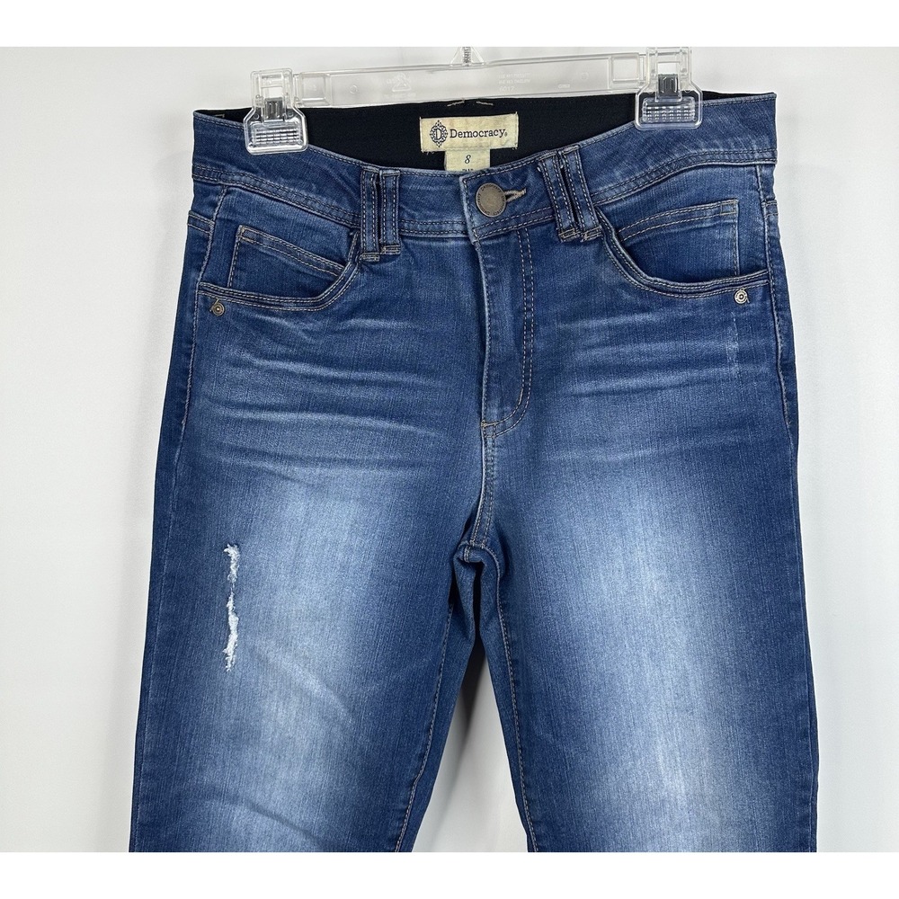 Democracy Ab Solution Jeans Women 8 Blue Medium Wash Denim Crop Frayed Roll Cuff - Picture 2 of 8